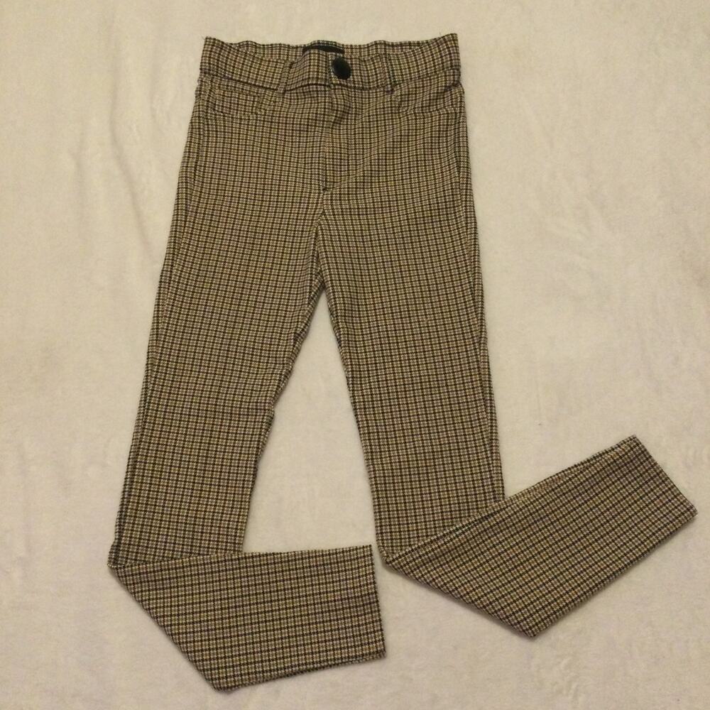 Zara Houndstooth Skinny Pants Women 2/26 Brown Black Stretch High Rise Preppy